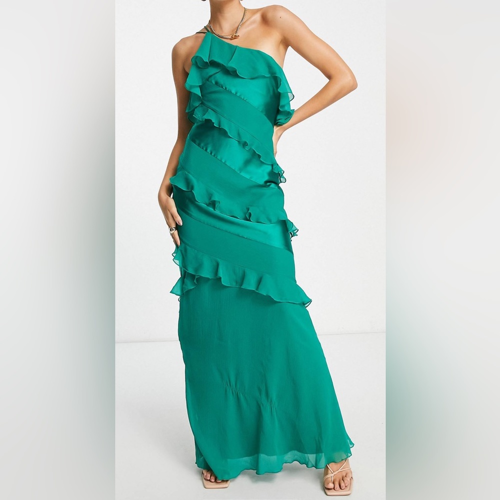 ASOS Design Satin Bias Ruffle Maxi Dress